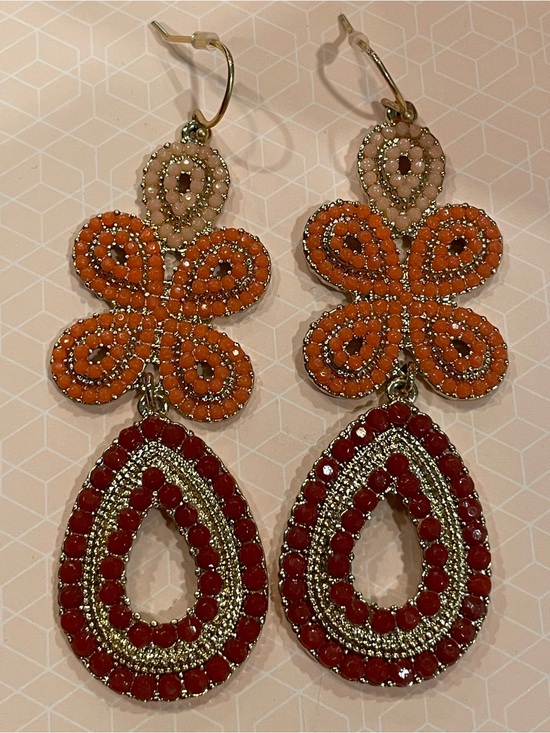 Stella & Dot Jewelry - Stella & Dot Orange and Red Beaded Drop Earrings